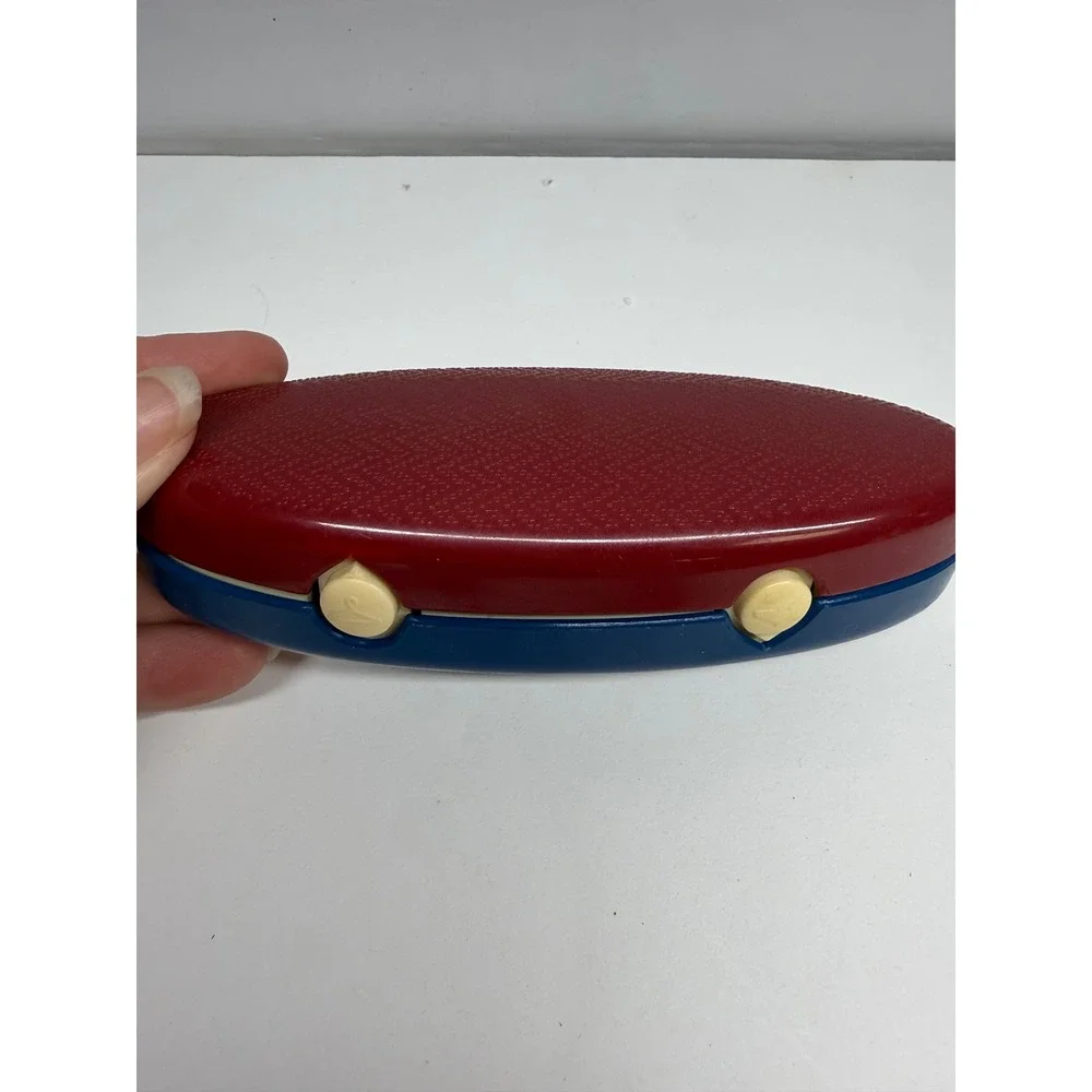 Vintage Travel Lint Brush and Shoe Buffer Compact Red Blue Two Sided Tool